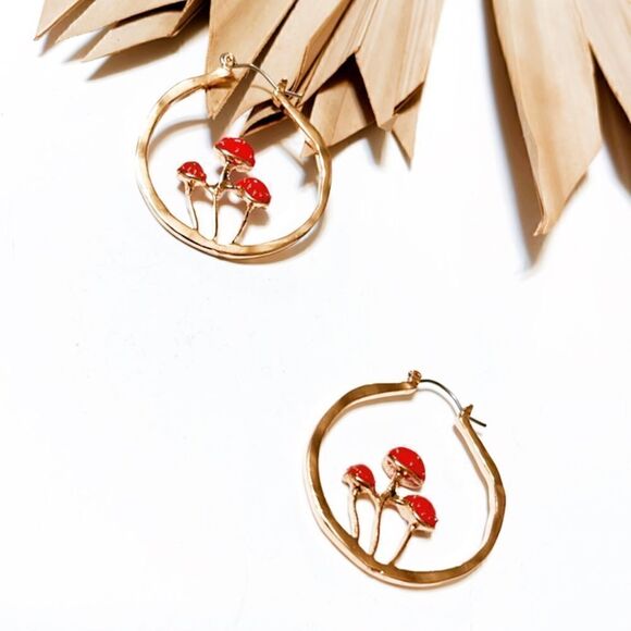 Mushroom hoop earrings #107  - Picture 3 of 6